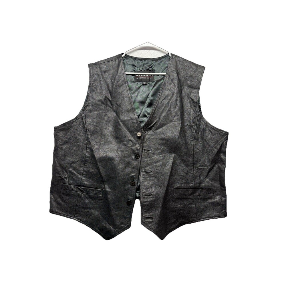 Wilsons Leather Vest Black Button Up Biker Motorcycle Classic Men's Size XL
